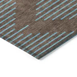 Photo of Brown And Aqua Geometric Washable Indoor Outdoor Area Rug