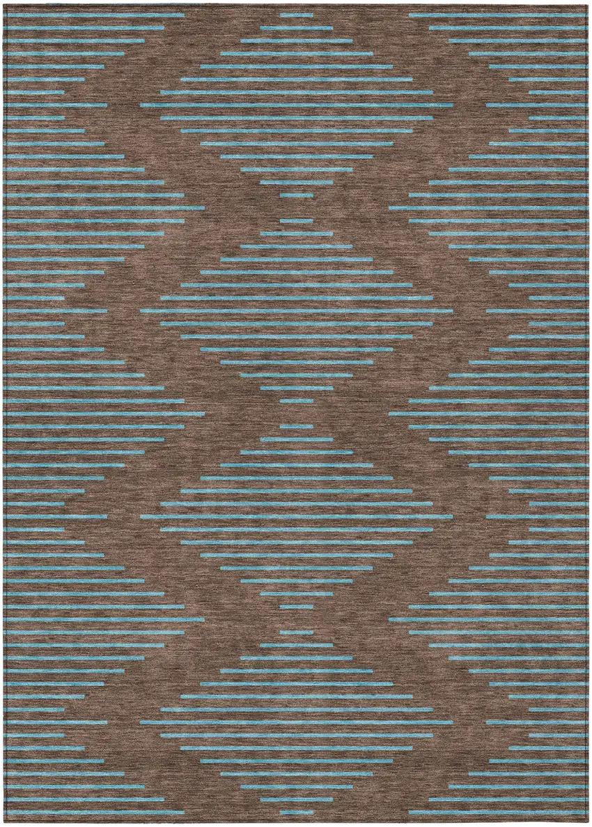 Brown And Aqua Geometric Washable Indoor Outdoor Area Rug Photo 2