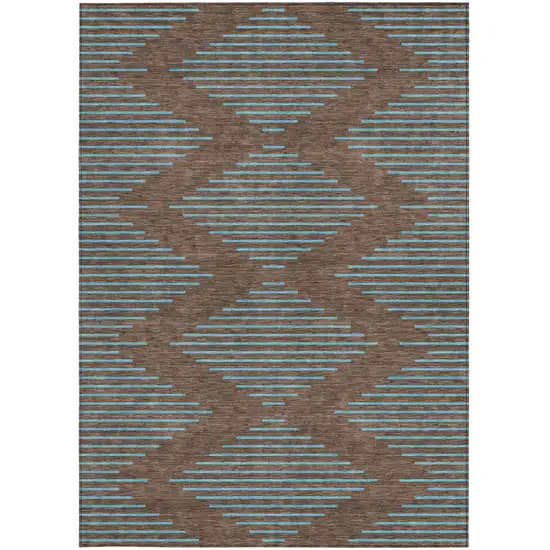 Brown And Aqua Geometric Washable Indoor Outdoor Area Rug Photo 7