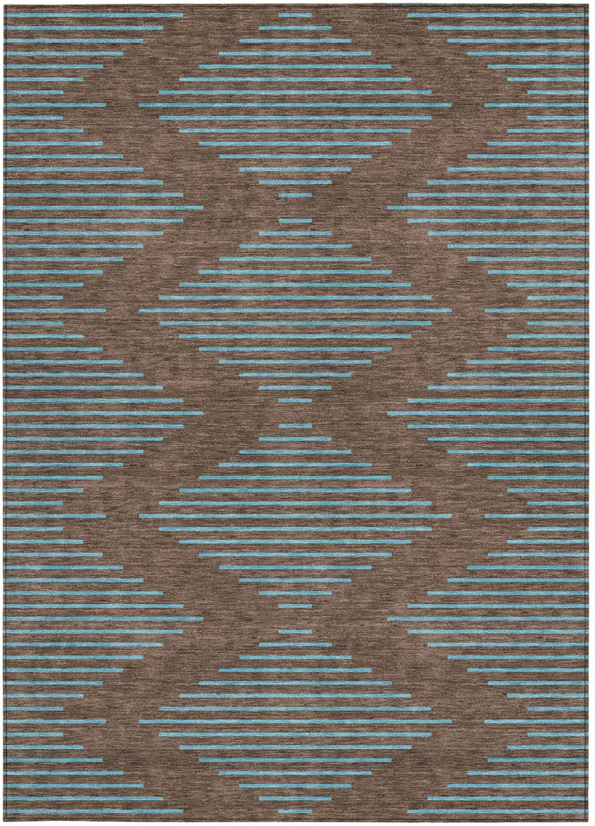 Brown And Aqua Geometric Washable Indoor Outdoor Area Rug Photo 7