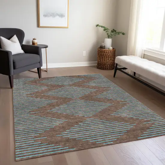 Brown And Aqua Geometric Washable Indoor Outdoor Area Rug Photo 9