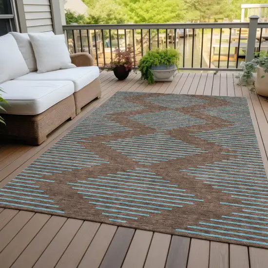 Brown And Aqua Geometric Washable Indoor Outdoor Area Rug Photo 8