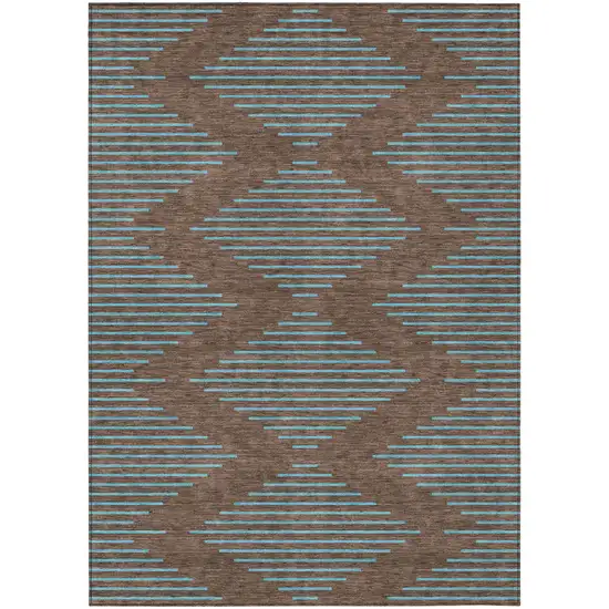 Brown And Aqua Geometric Washable Indoor Outdoor Area Rug Photo 2