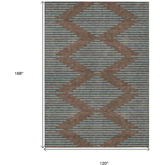 Brown And Aqua Geometric Washable Indoor Outdoor Area Rug Photo 3