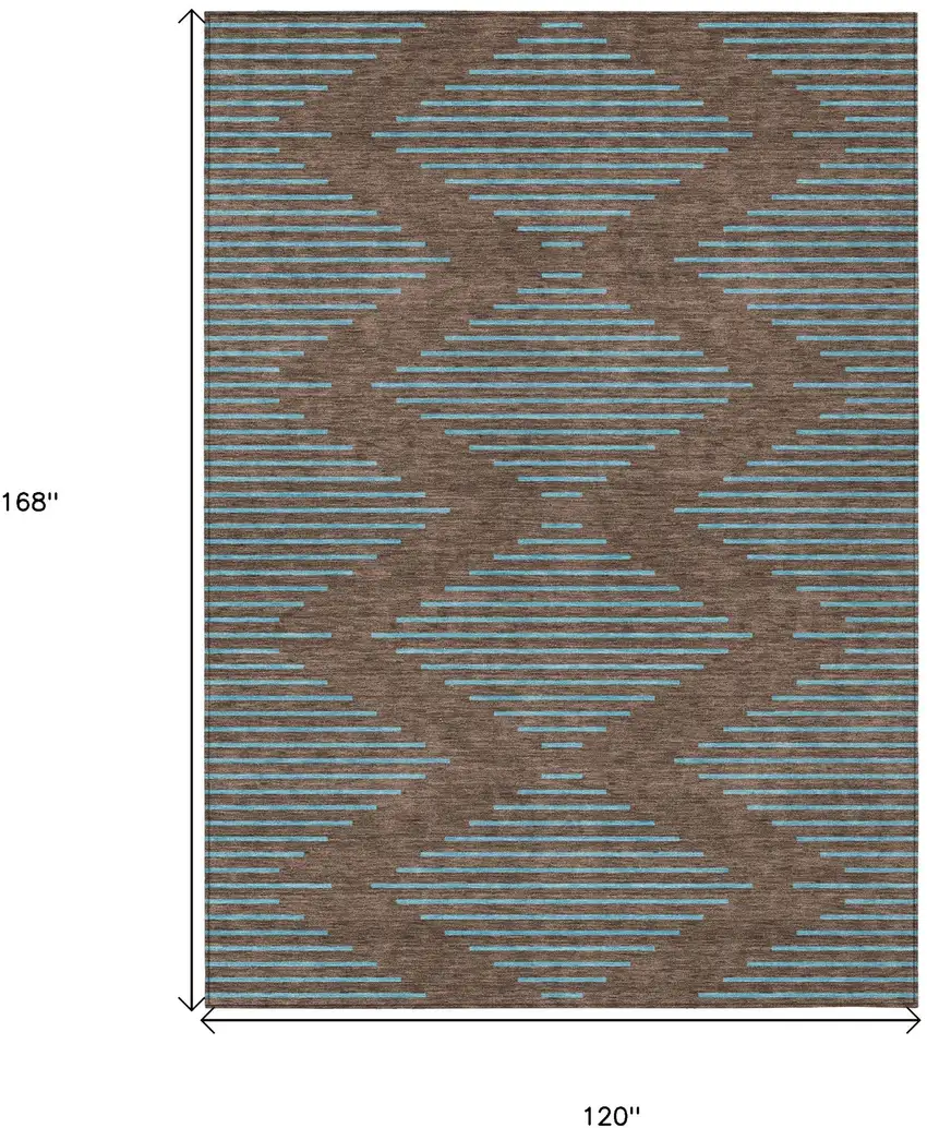 Brown And Aqua Geometric Washable Indoor Outdoor Area Rug Photo 3