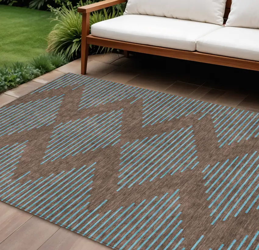 Brown And Aqua Geometric Washable Indoor Outdoor Area Rug Photo 1