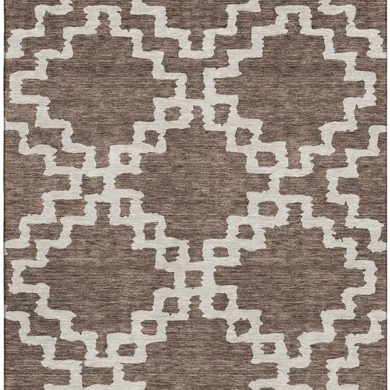 Brown And Beige Abstract Geometric Washable Area Rug With UV Protection Photo 4