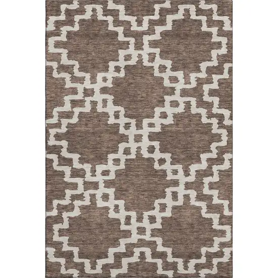 Brown And Beige Abstract Geometric Washable Area Rug With UV Protection Photo 1