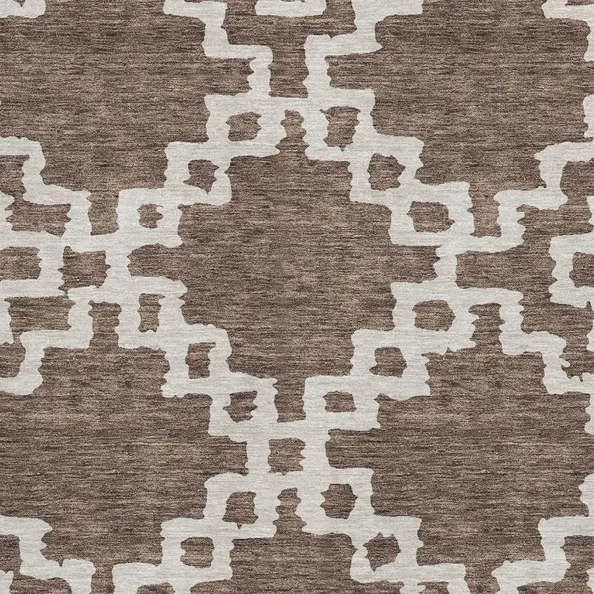 Brown And Beige Abstract Geometric Washable Area Rug With UV Protection Photo 3