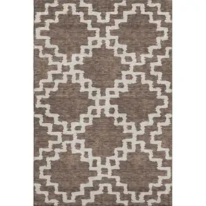 Photo of Brown And Beige Abstract Geometric Washable Area Rug With UV Protection