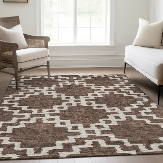 Brown And Beige Abstract Geometric Washable Area Rug With UV Protection Photo 6