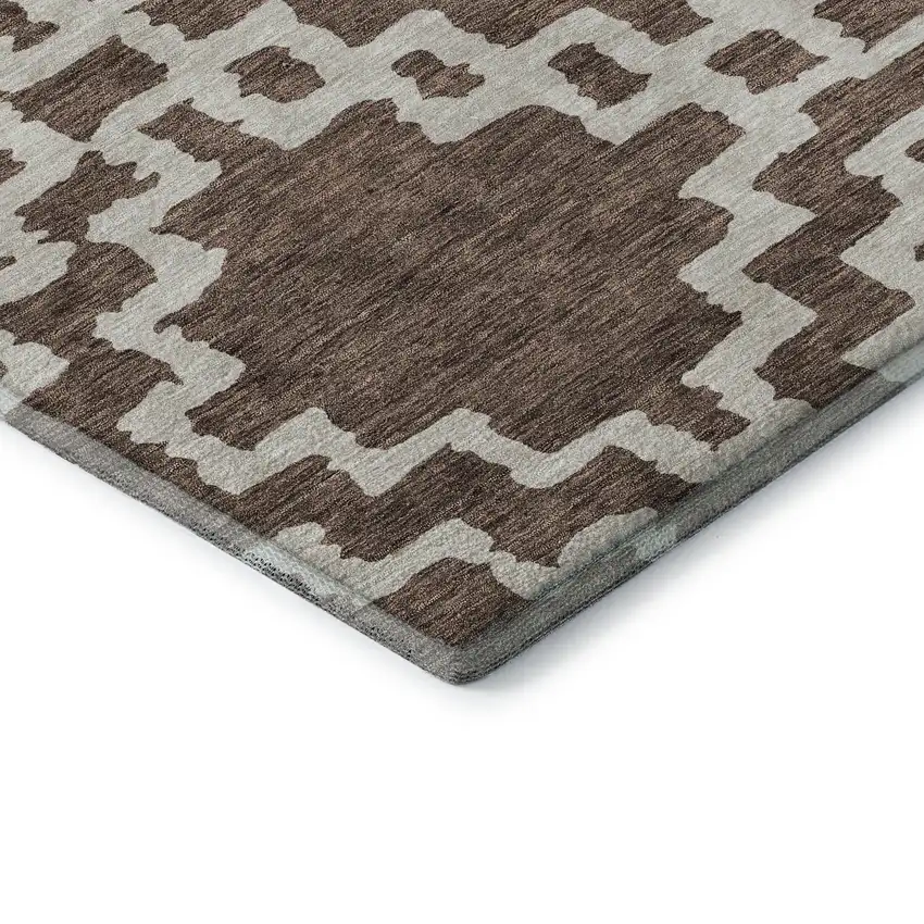 Brown And Beige Abstract Geometric Washable Area Rug With UV Protection Photo 8