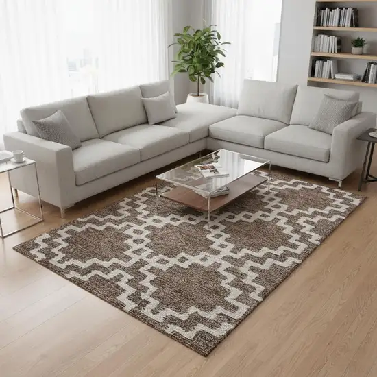 Brown And Beige Abstract Geometric Washable Area Rug With UV Protection Photo 2