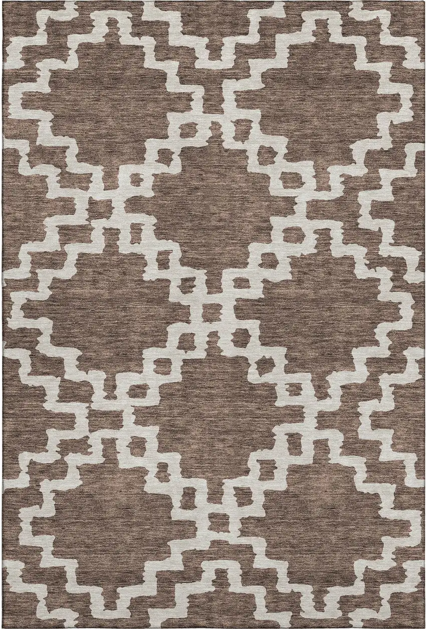 Brown And Beige Abstract Geometric Washable Area Rug With UV Protection Photo 1