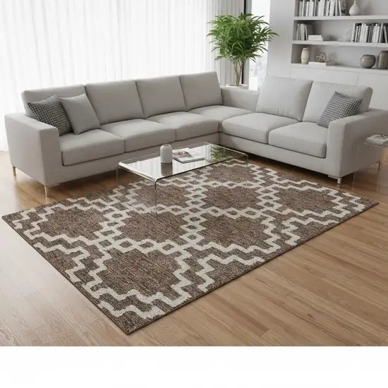 Brown And Beige Abstract Geometric Washable Area Rug With UV Protection Photo 2