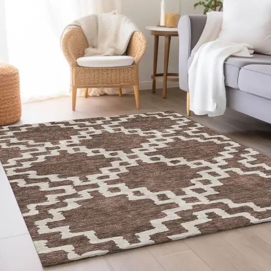 Brown And Beige Abstract Geometric Washable Area Rug With UV Protection Photo 5