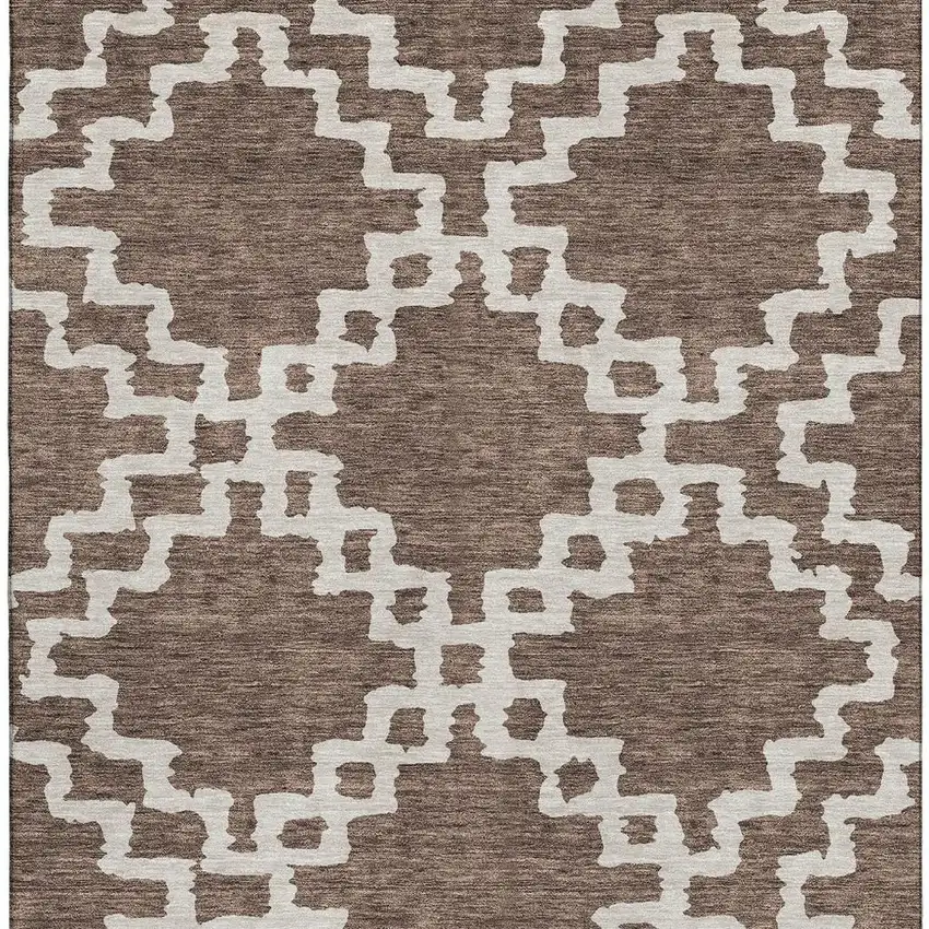 Brown And Beige Abstract Geometric Washable Area Rug With UV Protection Photo 3