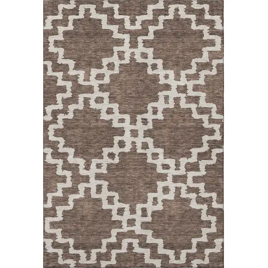 Brown And Beige Abstract Geometric Washable Area Rug With UV Protection Photo 4
