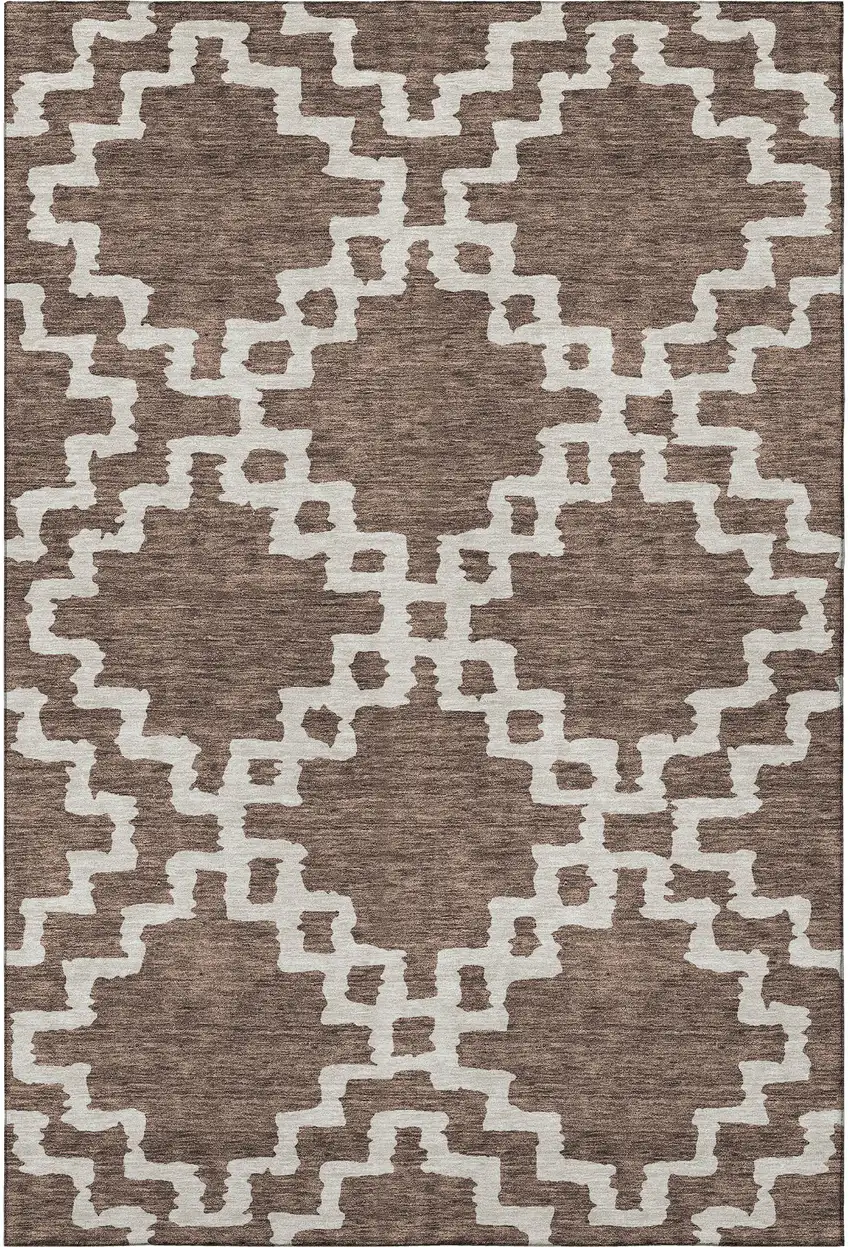 Brown And Beige Abstract Geometric Washable Area Rug With UV Protection Photo 4