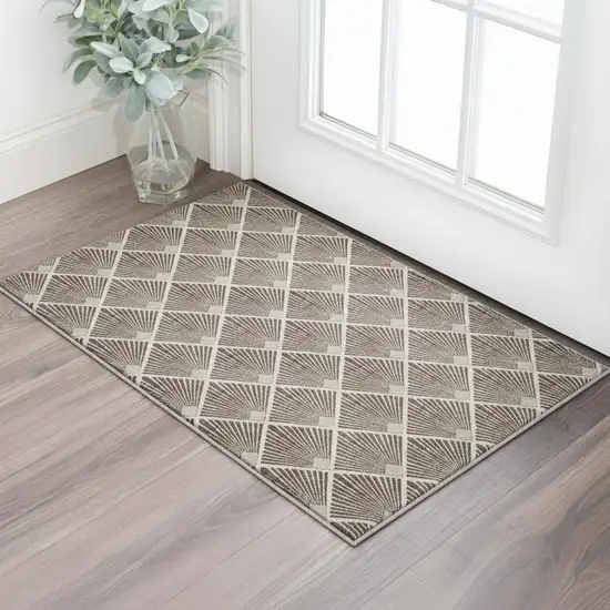 Brown And Beige Abstract Geometric Washable Area Rug With UV Protection Photo 2