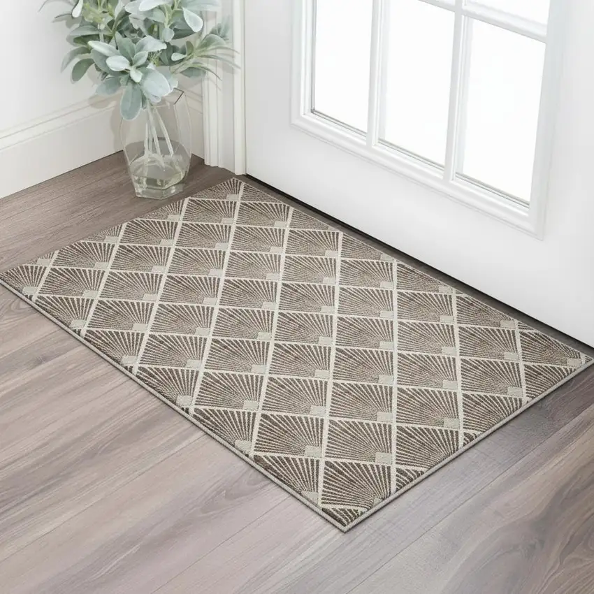 Brown And Beige Abstract Geometric Washable Area Rug With UV Protection Photo 2