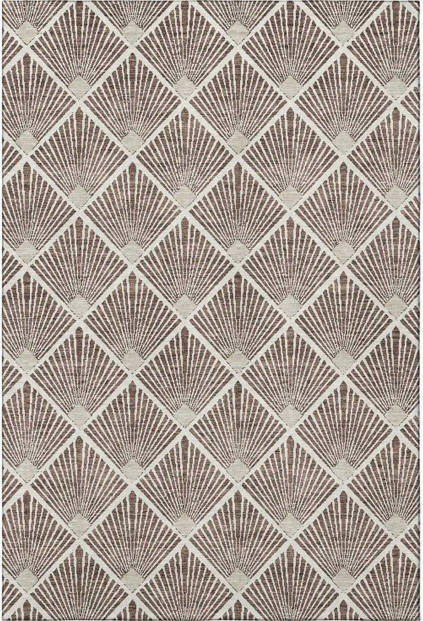 Brown And Beige Abstract Geometric Washable Area Rug With UV Protection Photo 3