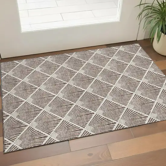 Brown And Beige Abstract Geometric Washable Area Rug With UV Protection Photo 1