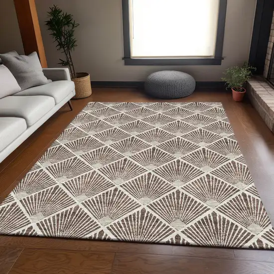 Brown And Beige Abstract Geometric Washable Area Rug With UV Protection Photo 5