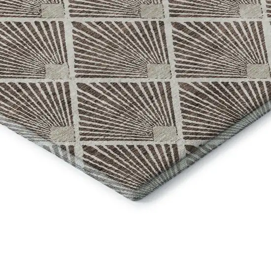 Brown And Beige Abstract Geometric Washable Area Rug With UV Protection Photo 7