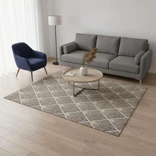 Brown And Beige Abstract Geometric Washable Area Rug With UV Protection Photo 2