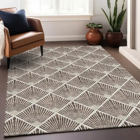 Brown And Beige Abstract Geometric Washable Area Rug With UV Protection Photo 5