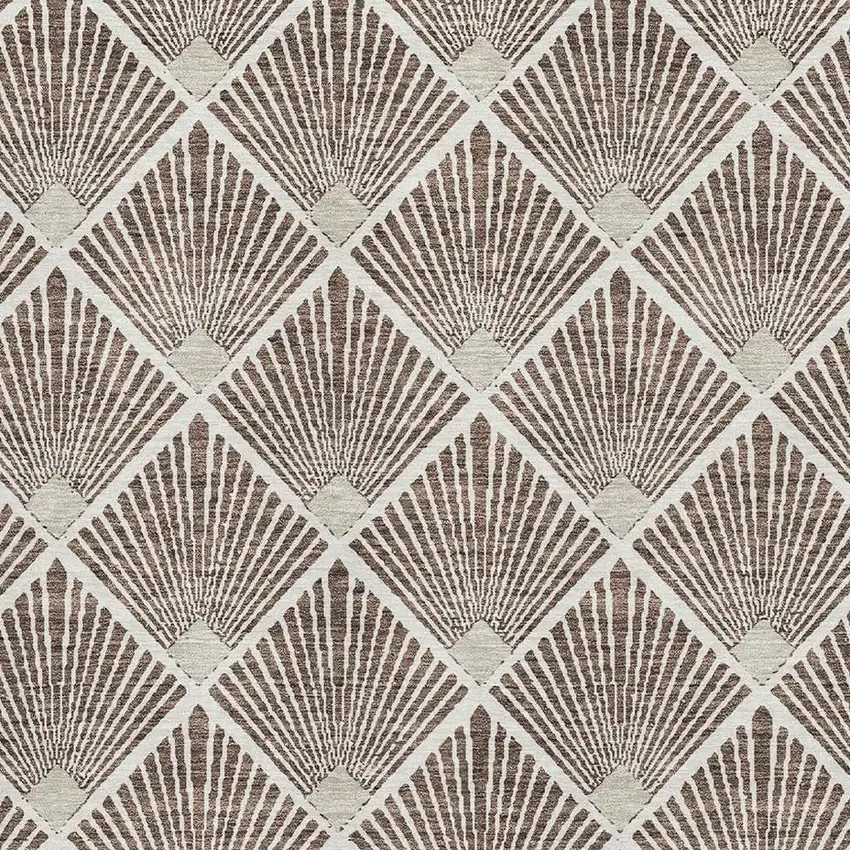 Brown And Beige Abstract Geometric Washable Area Rug With UV Protection Photo 3