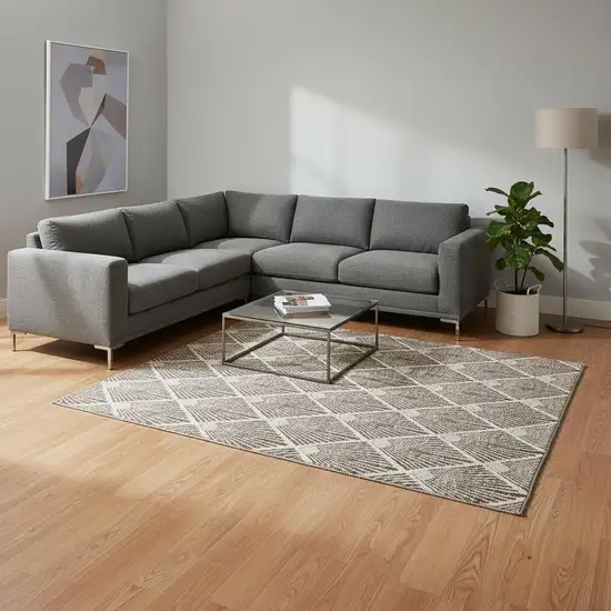 Brown And Beige Abstract Geometric Washable Area Rug With UV Protection Photo 2