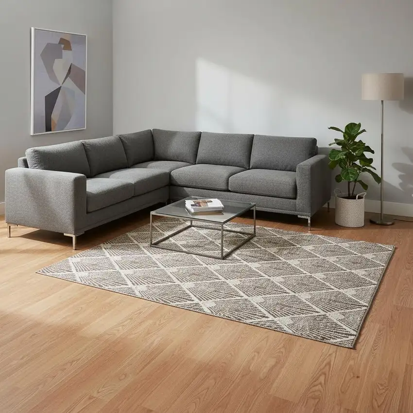 Brown And Beige Abstract Geometric Washable Area Rug With UV Protection Photo 2