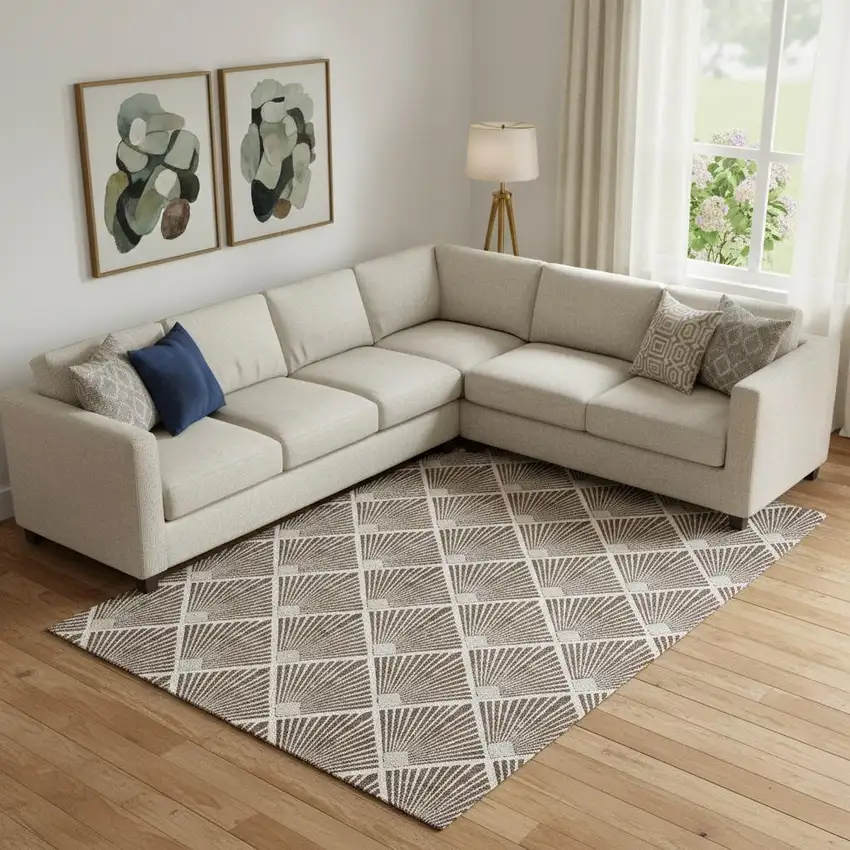 Brown And Beige Abstract Geometric Washable Area Rug With UV Protection Photo 1