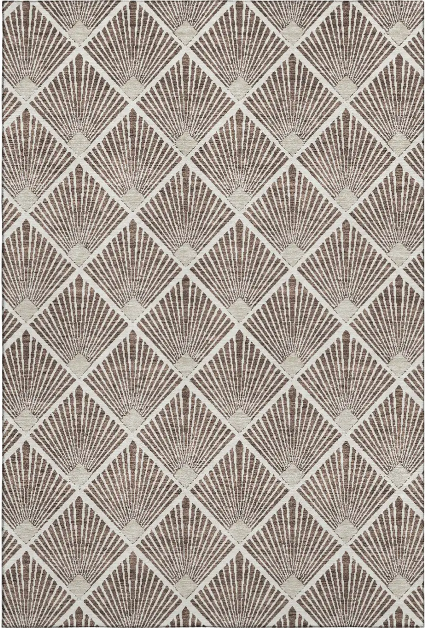 Brown And Beige Abstract Geometric Washable Area Rug With UV Protection Photo 1