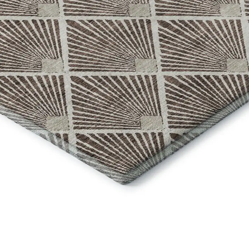 Brown And Beige Abstract Geometric Washable Area Rug With UV Protection Photo 8
