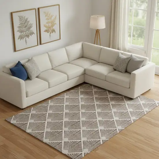 Brown And Beige Abstract Geometric Washable Area Rug With UV Protection Photo 1