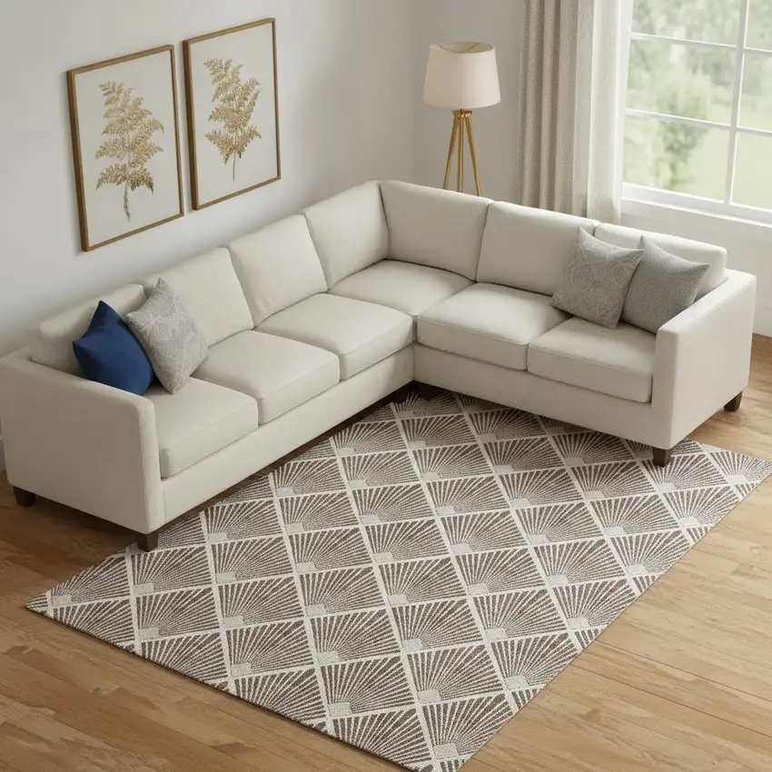 Brown And Beige Abstract Geometric Washable Area Rug With UV Protection Photo 1
