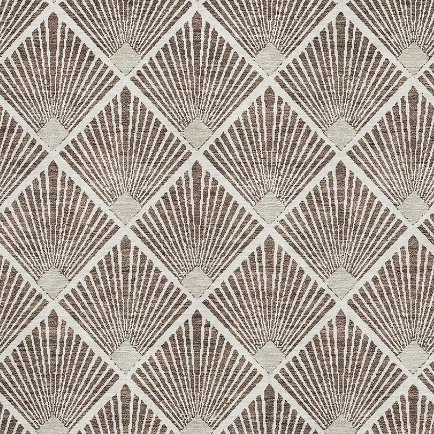 Brown And Beige Abstract Geometric Washable Area Rug With UV Protection Photo 3