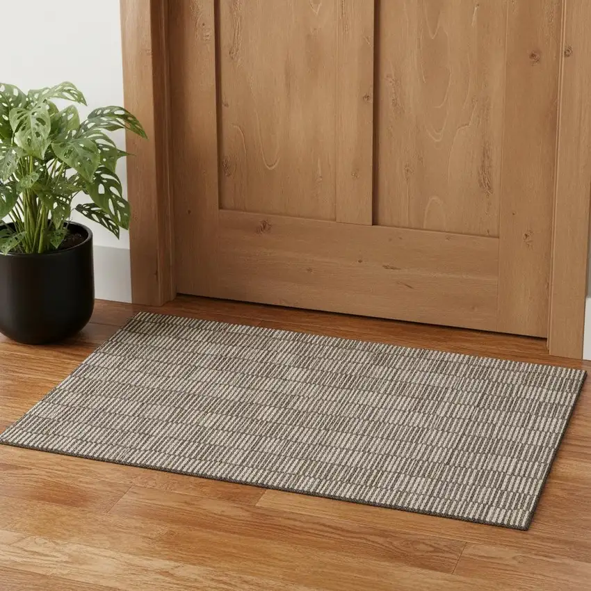 Brown And Beige Abstract Geometric Washable Area Rug With UV Protection Photo 1