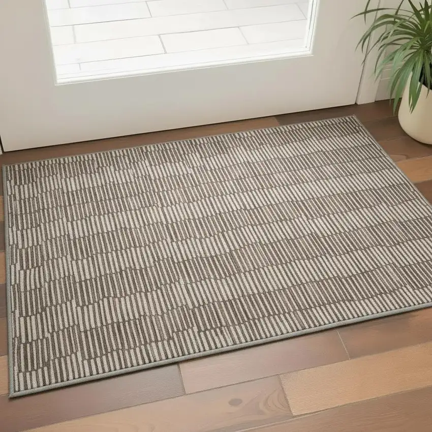 Brown And Beige Abstract Geometric Washable Area Rug With UV Protection Photo 2