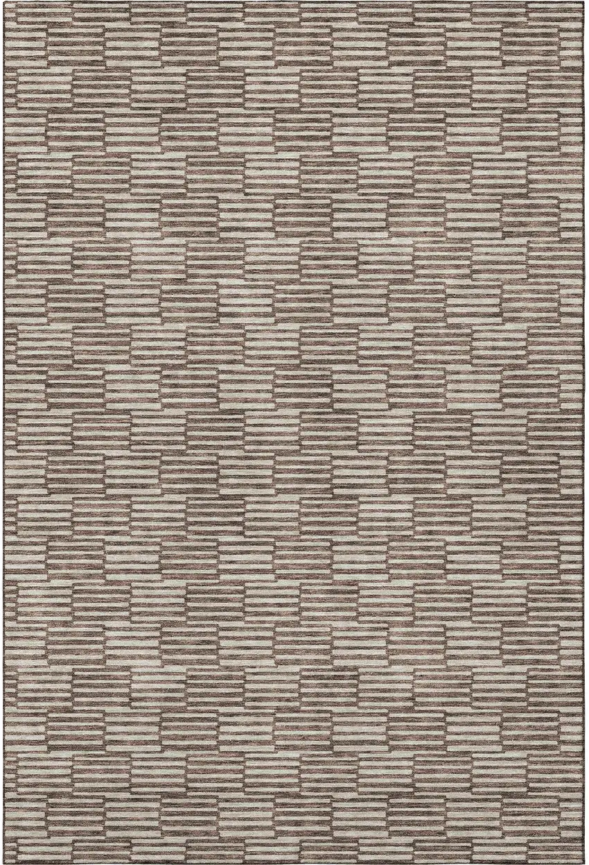 Brown And Beige Abstract Geometric Washable Area Rug With UV Protection Photo 4