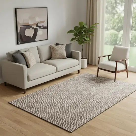 Brown And Beige Abstract Geometric Washable Area Rug With UV Protection Photo 1