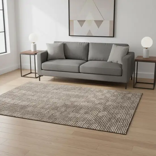 Brown And Beige Abstract Geometric Washable Area Rug With UV Protection Photo 2