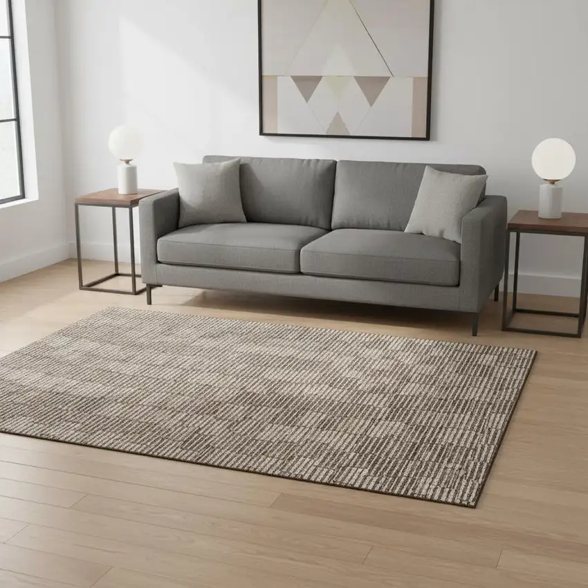 Brown And Beige Abstract Geometric Washable Area Rug With UV Protection Photo 2
