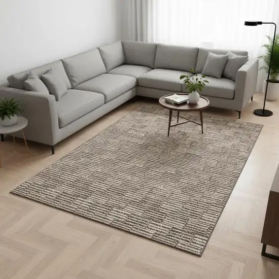 Brown And Beige Abstract Geometric Washable Area Rug With UV Protection Photo 2