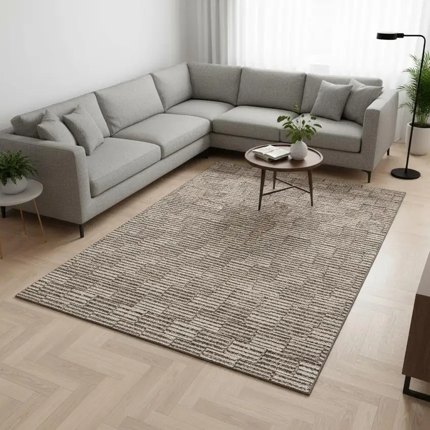 Brown And Beige Abstract Geometric Washable Area Rug With UV Protection Photo 2