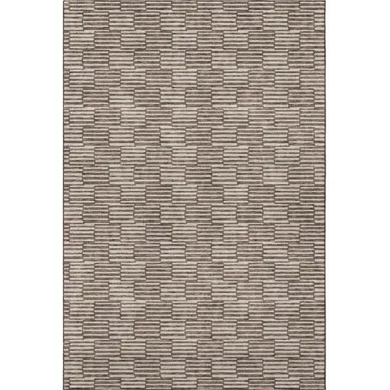 Brown And Beige Abstract Geometric Washable Area Rug With UV Protection Photo 4