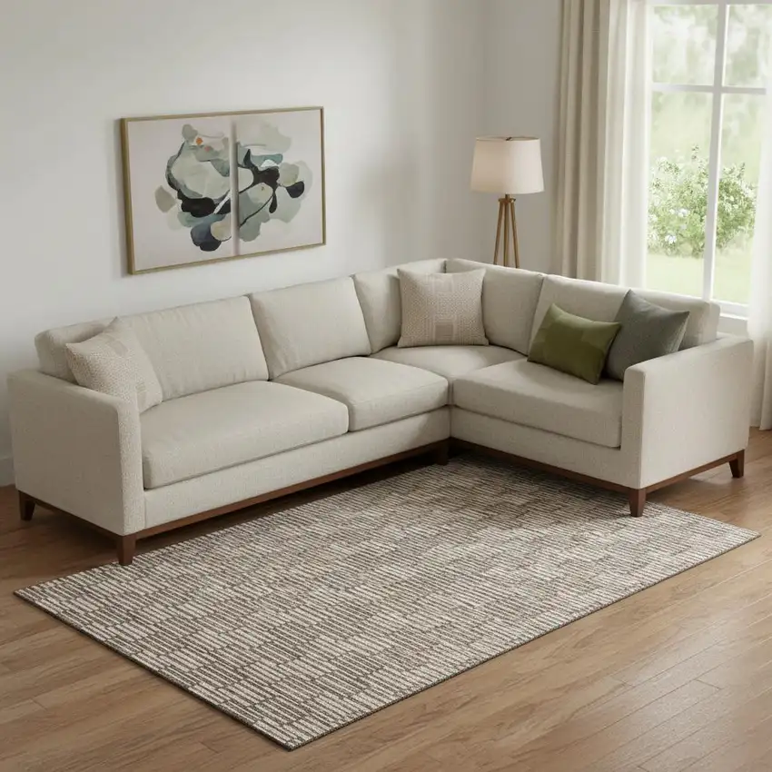 Brown And Beige Abstract Geometric Washable Area Rug With UV Protection Photo 1